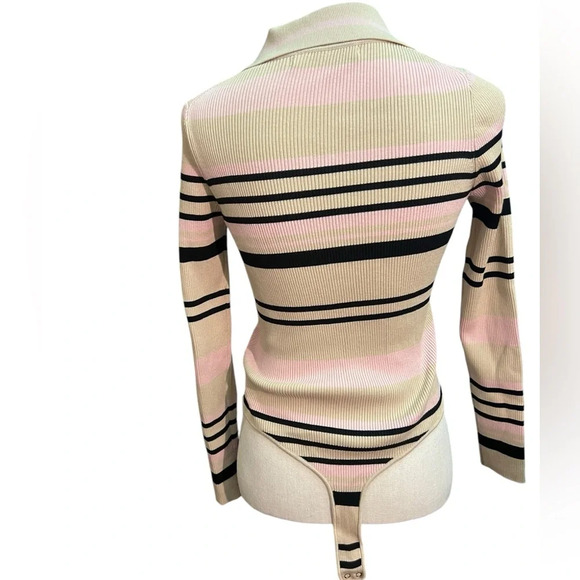 Revolve One Grey Day Misto bodysuit collared stripe ribbed sable soft pink small - Picture 5 of 7